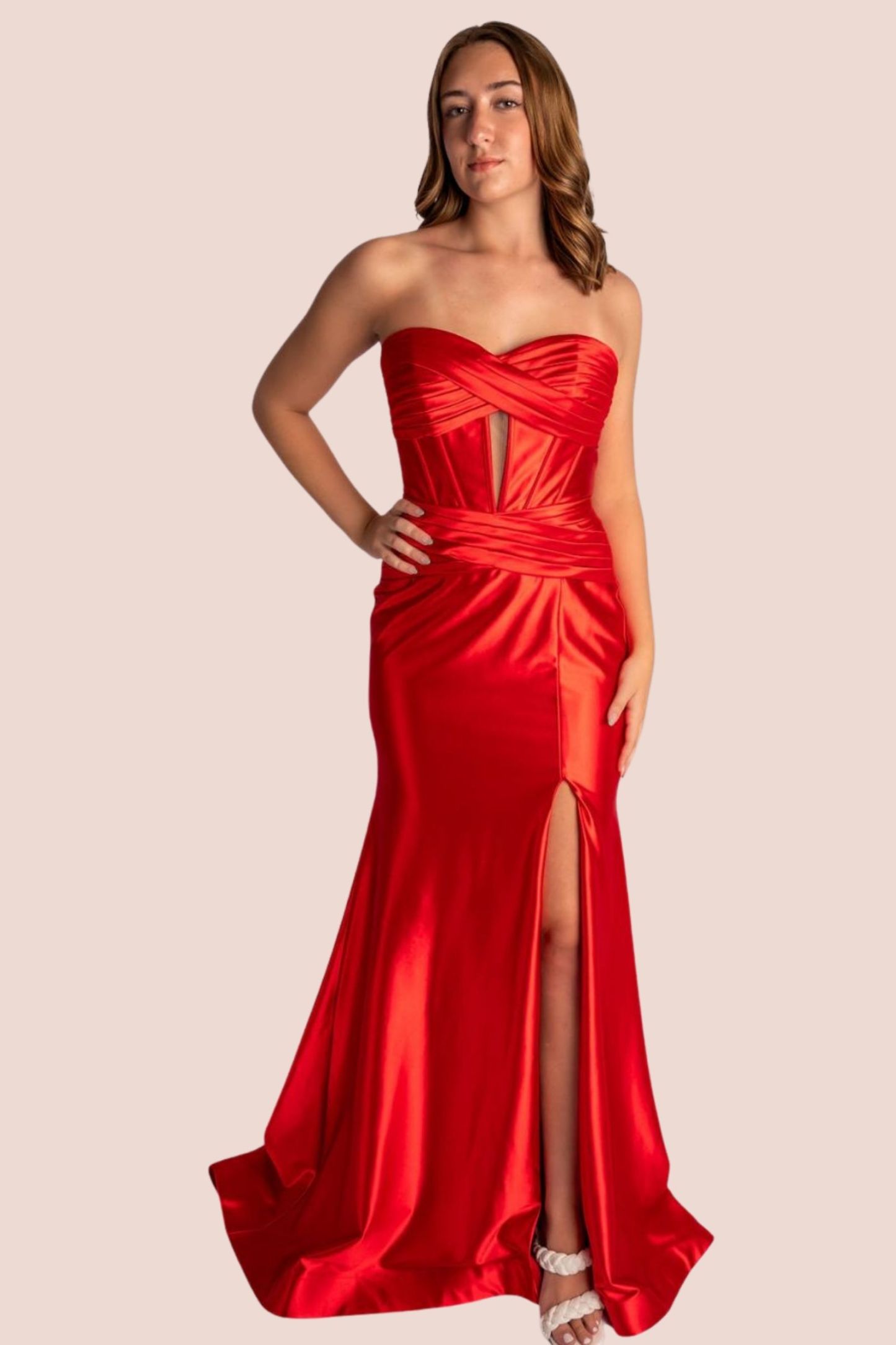 Fit And Flare Sweetheart Strapless Slit Prom Dress With Cutout #CL023