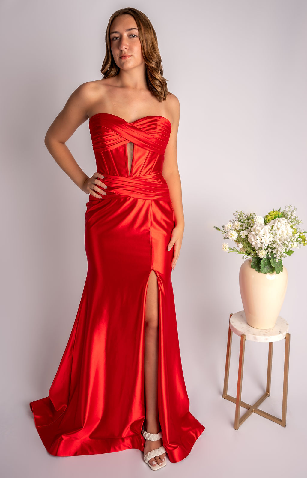 Fit And Flare Sweetheart Strapless Slit Prom Dress With Cutout #CL023
