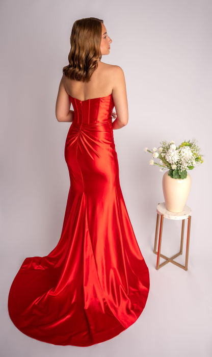 Fit And Flare Sweetheart Strapless Slit Prom Dress With Cutout #CL023