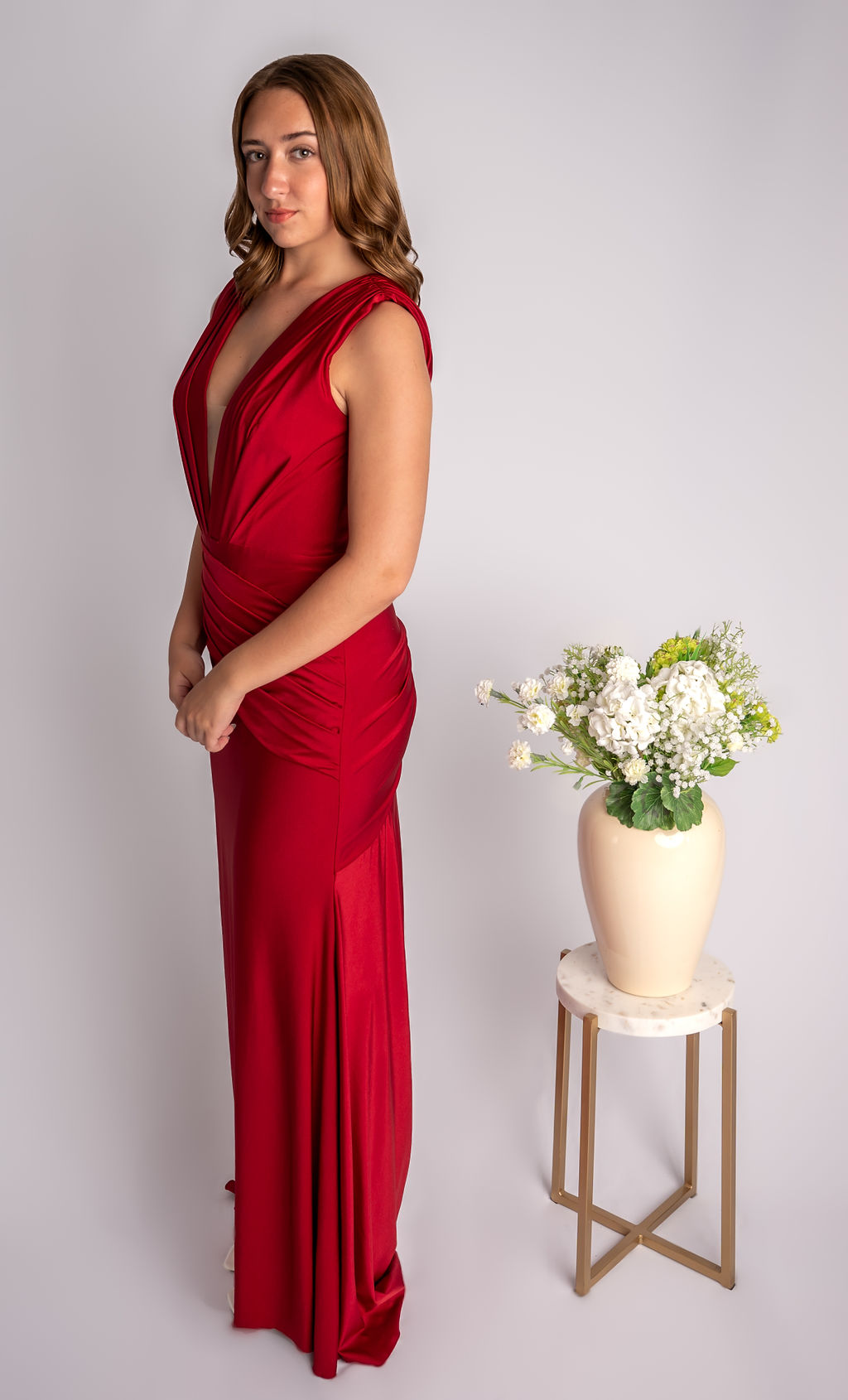 Sheath Satin Strapless Deep V Neckline Rouched Waist Prom Dress #CL024