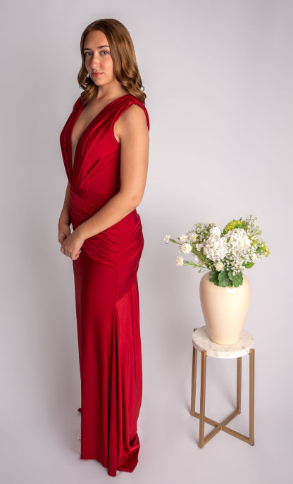 Sheath Satin Strapless Deep V Neckline Rouched Waist Prom Dress #CL024