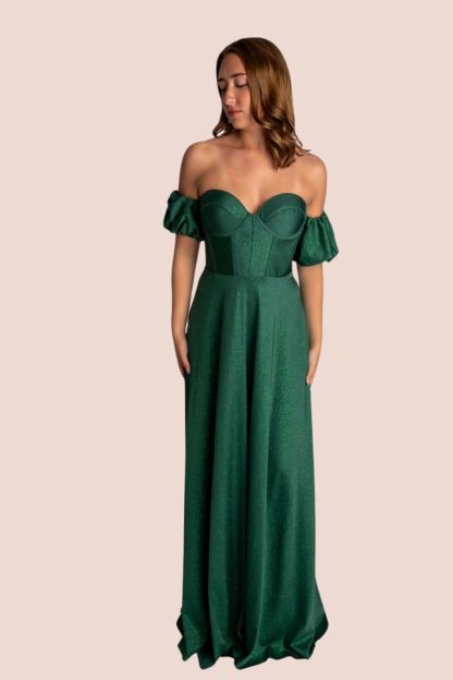 Glittery A-Line Strapless Sweetheart Detached Prom Dress With Puff Sleeves #CL028