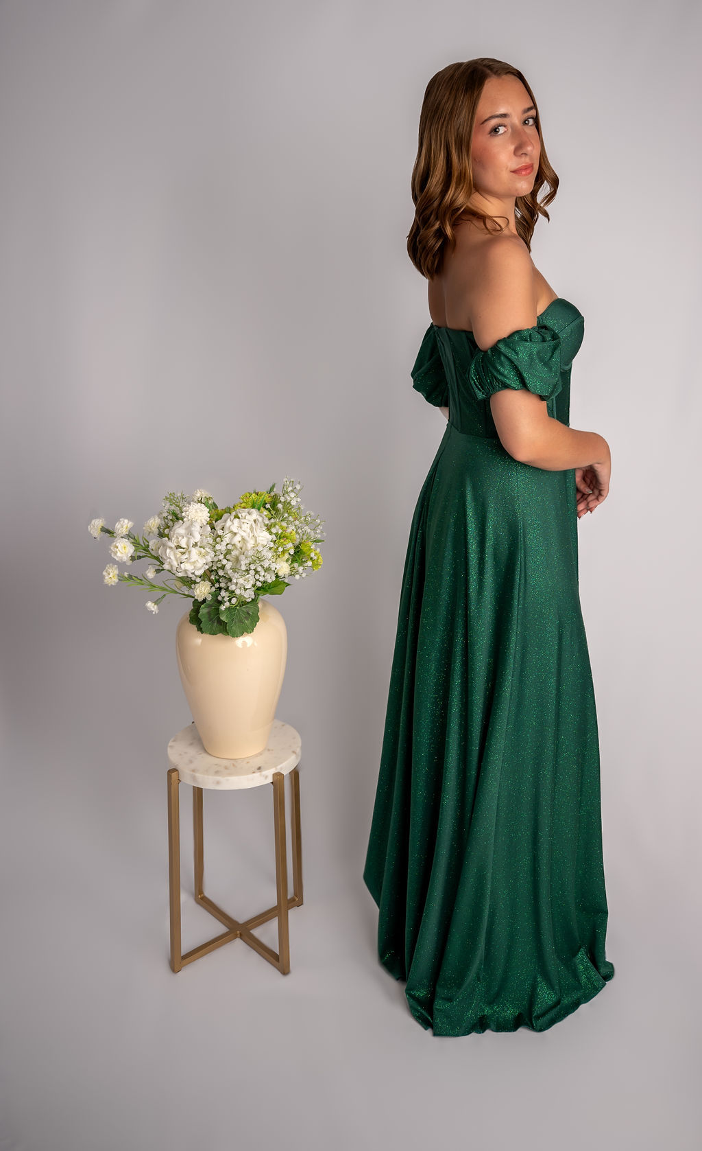 Glittery A-Line Strapless Sweetheart Detached Prom Dress With Puff Sleeves #CL028