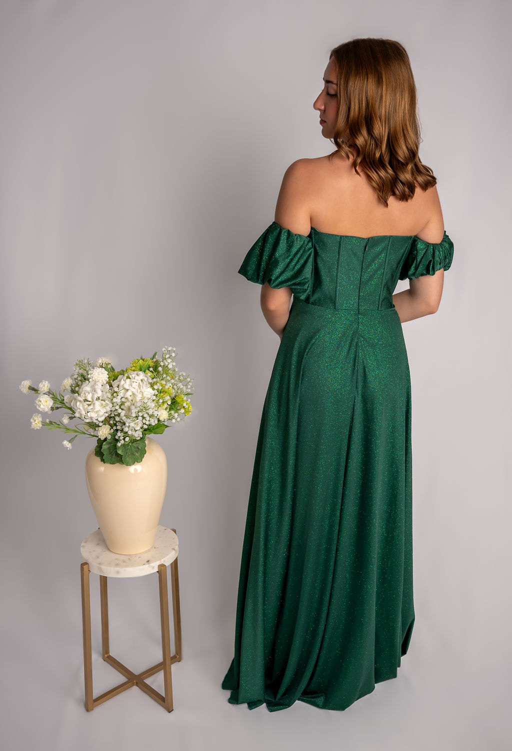 Glittery A-Line Strapless Sweetheart Detached Prom Dress With Puff Sleeves #CL028