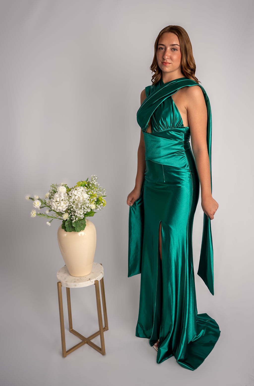 Sheath Satin Wrapped Highneck Prom Dress With Slit #CL029