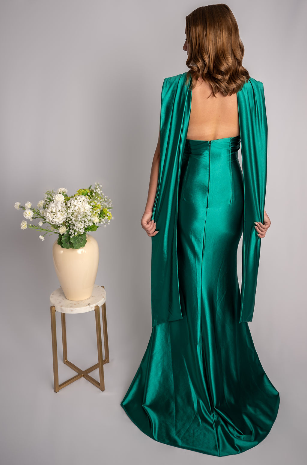 Sheath Satin Wrapped Highneck Prom Dress With Slit #CL029