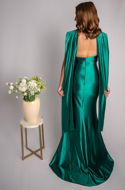 Sheath Satin Wrapped Highneck Prom Dress With Slit #CL029