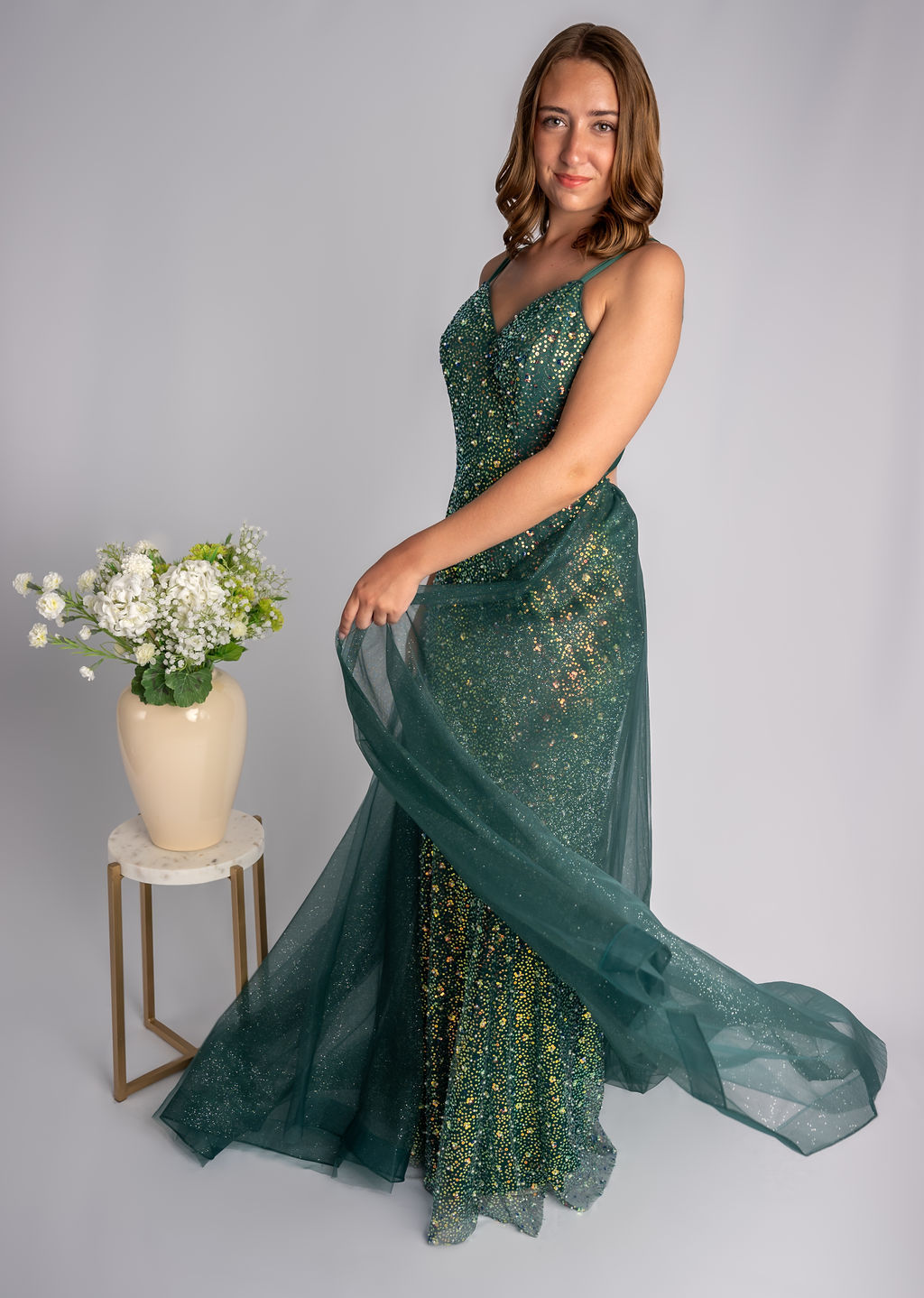 Sheath V-Neck Beaded Prom Dress With Mesh Triangle Bust #CL031