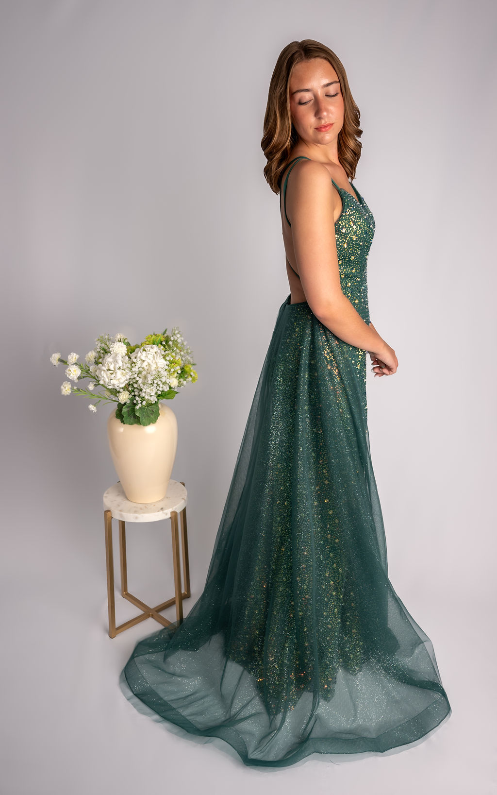 Sheath V-Neck Beaded Prom Dress With Mesh Triangle Bust #CL031