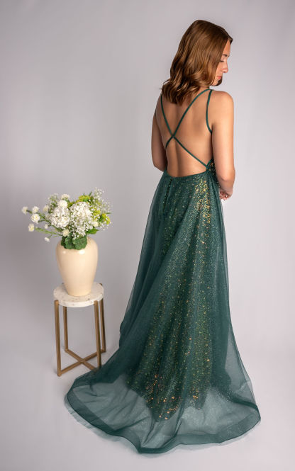 Sheath V-Neck Beaded Prom Dress With Mesh Triangle Bust #CL031