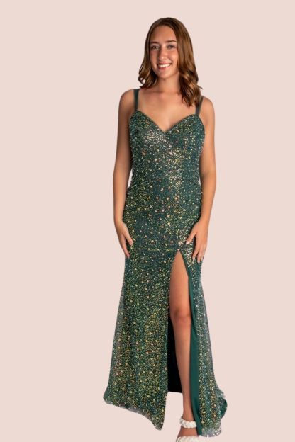 Sheath V-Neck Straps Prom Dress With Triangle Bust And Slit #CL032