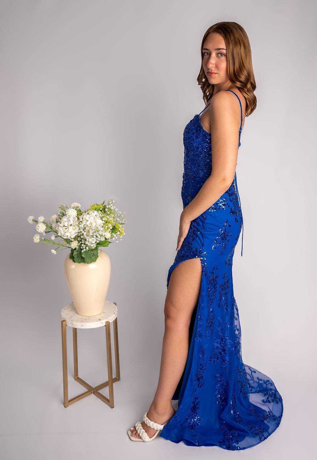 Glittery Sheath Deep Mesh V Sweetheart Prom Dress #CL033