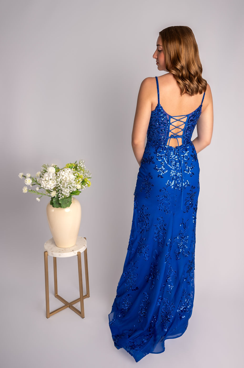 Glittery Sheath Deep Mesh V Sweetheart Prom Dress #CL033