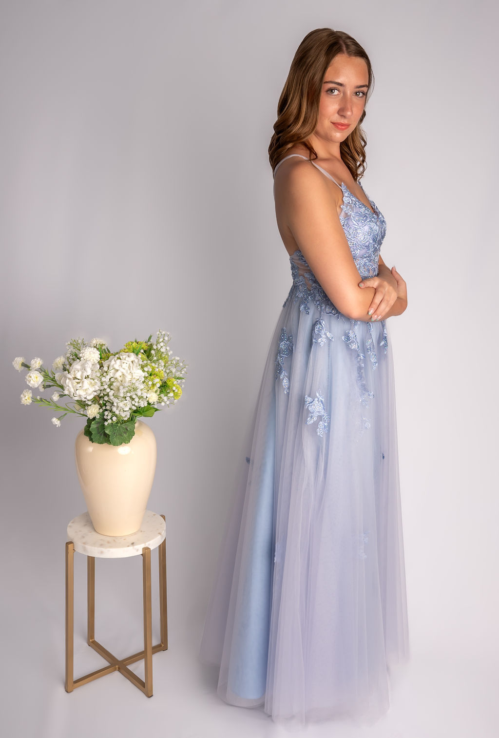 A-Line Deep V Plunge Spagetti Straps Prom Dress With Lace Bodice  #CL034