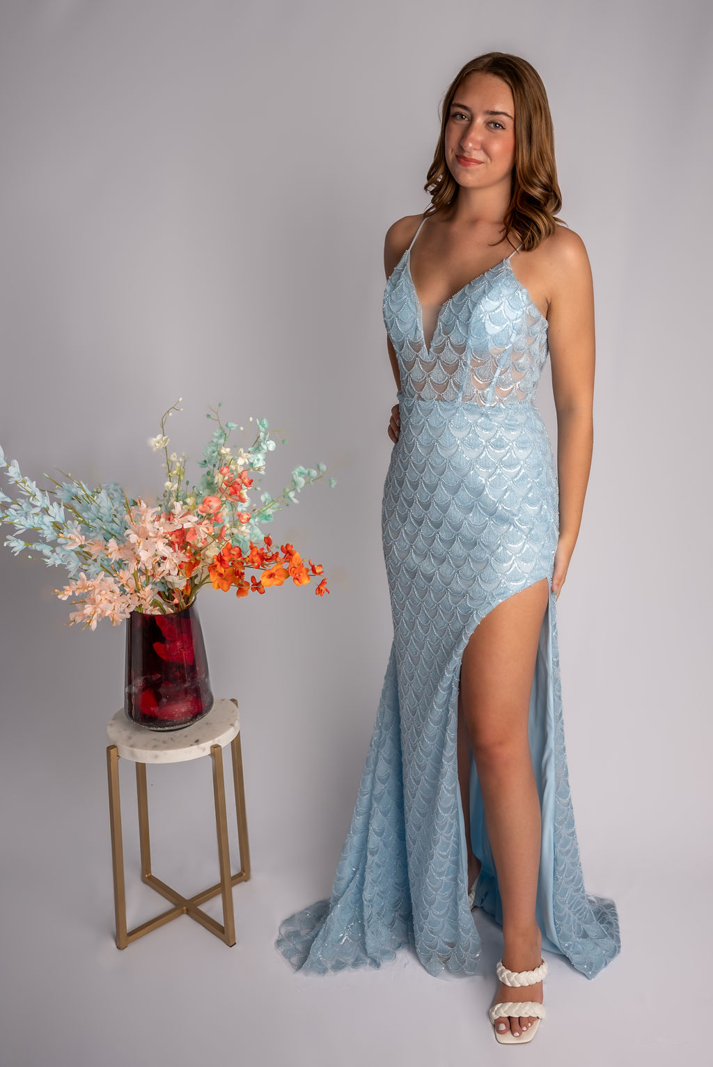 Sheath Mesh Corset Bodice Prom Dress With Cutout Slit #CL038