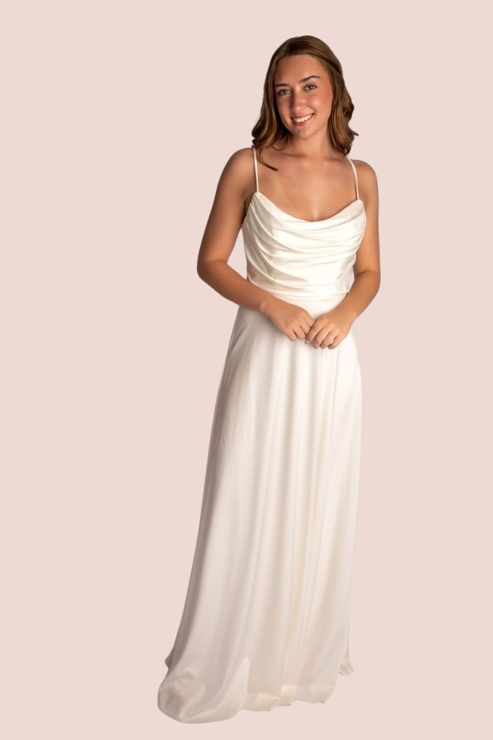 A-Line Satin Cowl Spagetti Straps Prom Dress #CL039