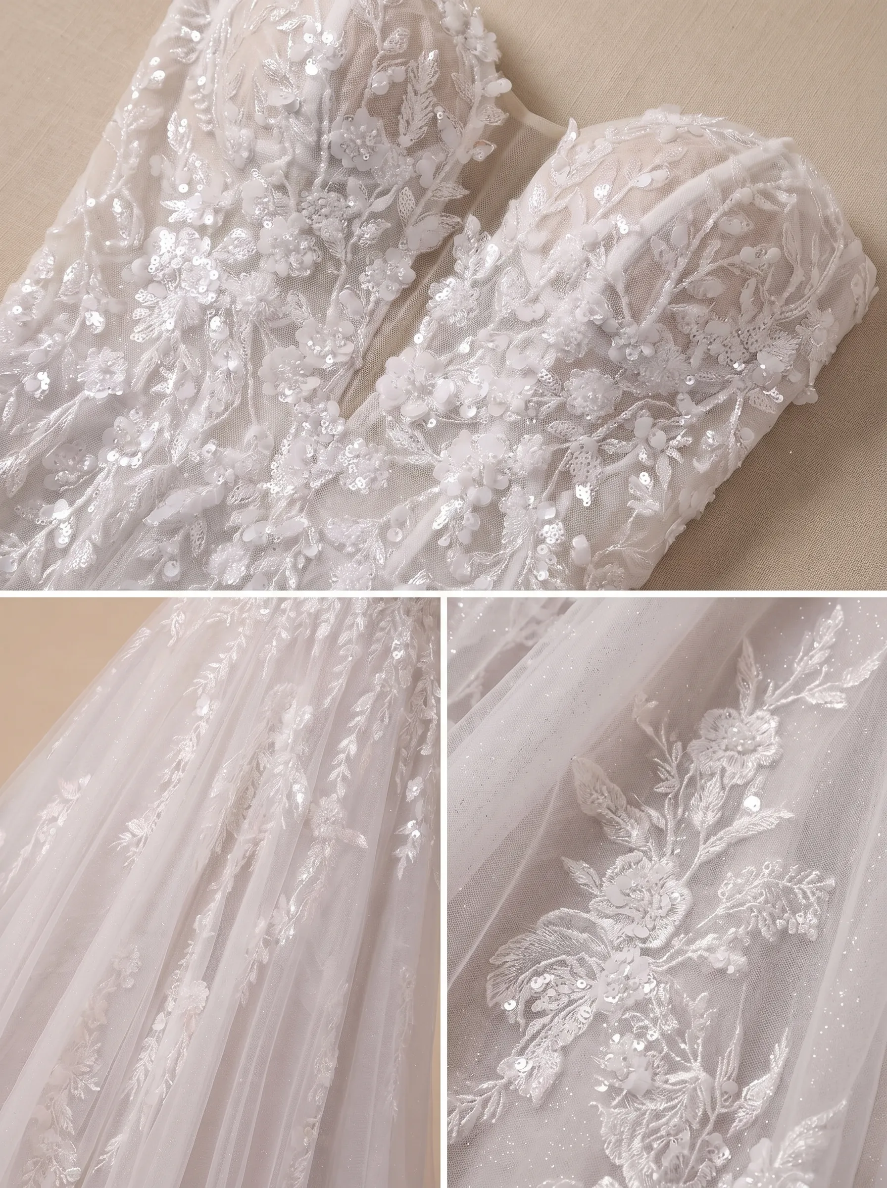 Couture Lee Floral Lace A-line Wedding Gown With Illusion Plunge Bodice & Strapless V-neck