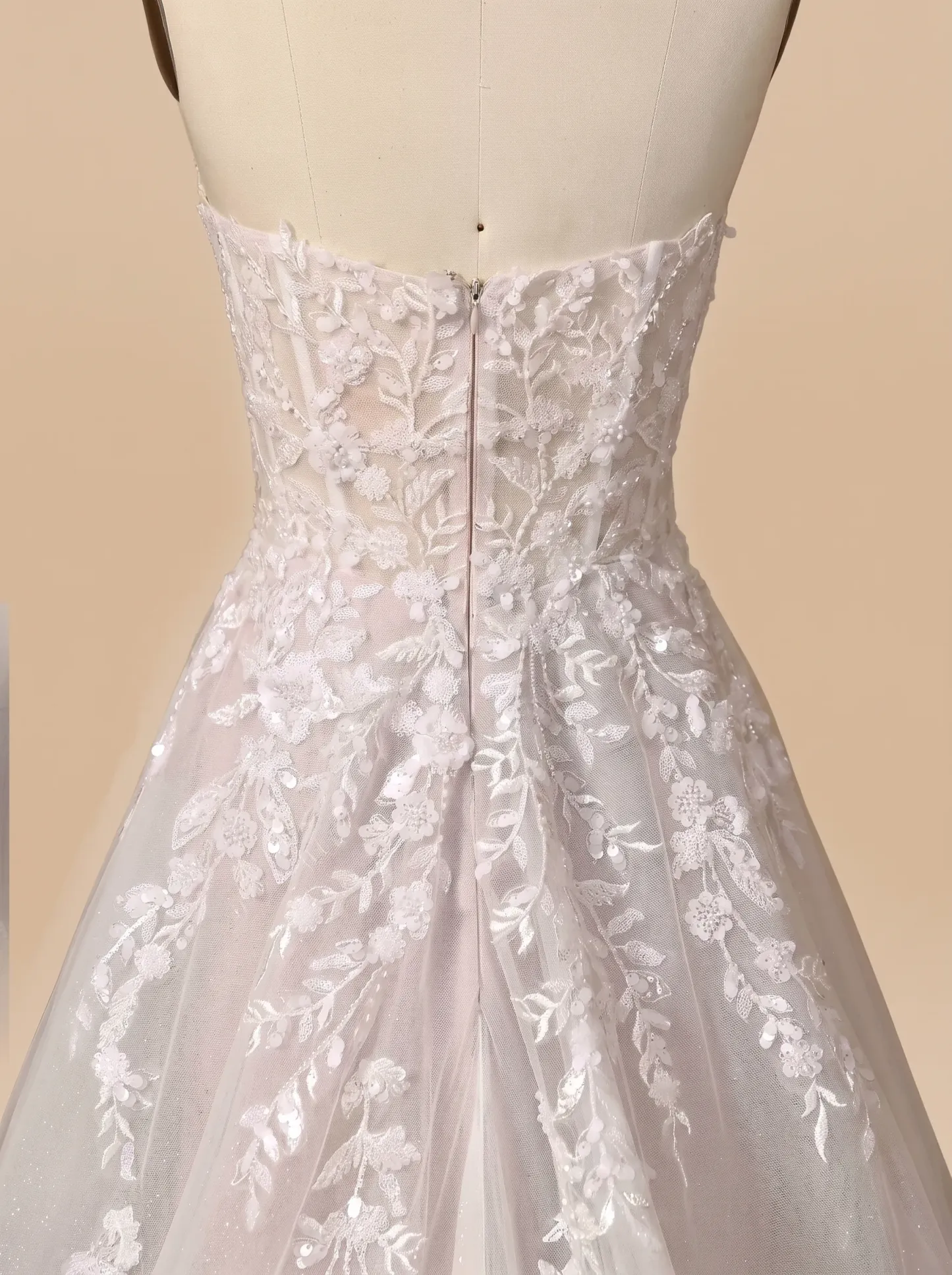 Couture Lee Floral Lace A-line Wedding Gown With Illusion Plunge Bodice & Strapless V-neck