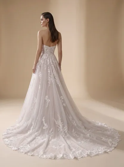 Couture Lee Floral Lace A-line Wedding Gown With Illusion Plunge Bodice & Strapless V-neck