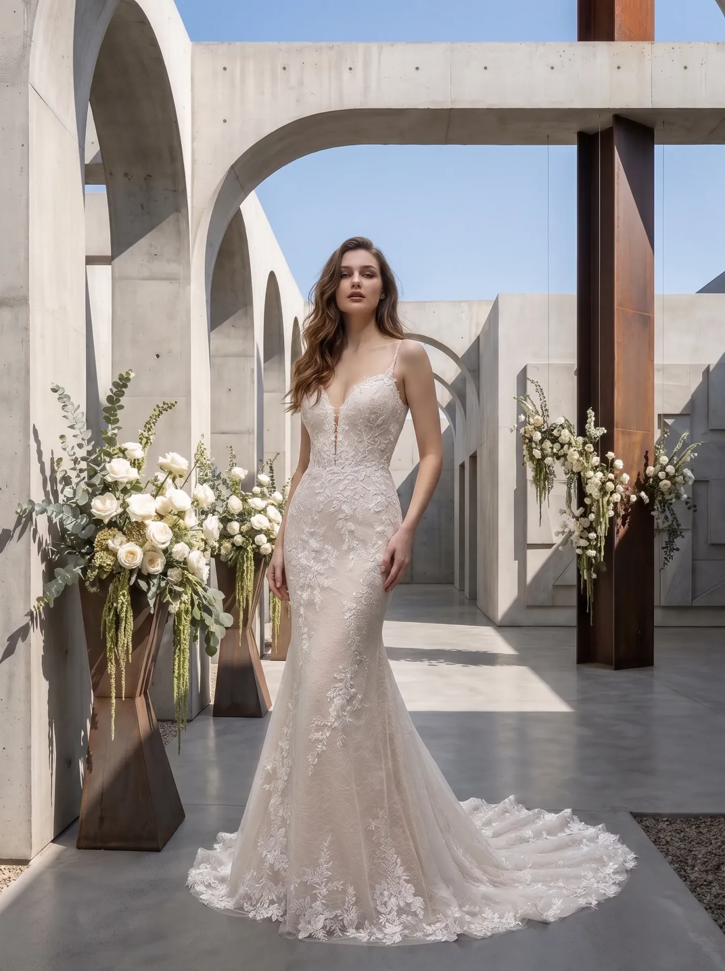 Couture Lee V-Neck Lace Mermaid Wedding Dress With Spaghetti Straps