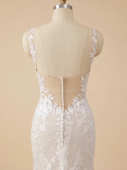 Couture Lee V-Neck Lace Mermaid Wedding Dress With Spaghetti Straps