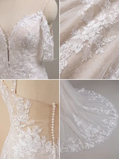 Couture Lee V-Neck Lace Mermaid Wedding Dress With Spaghetti Straps
