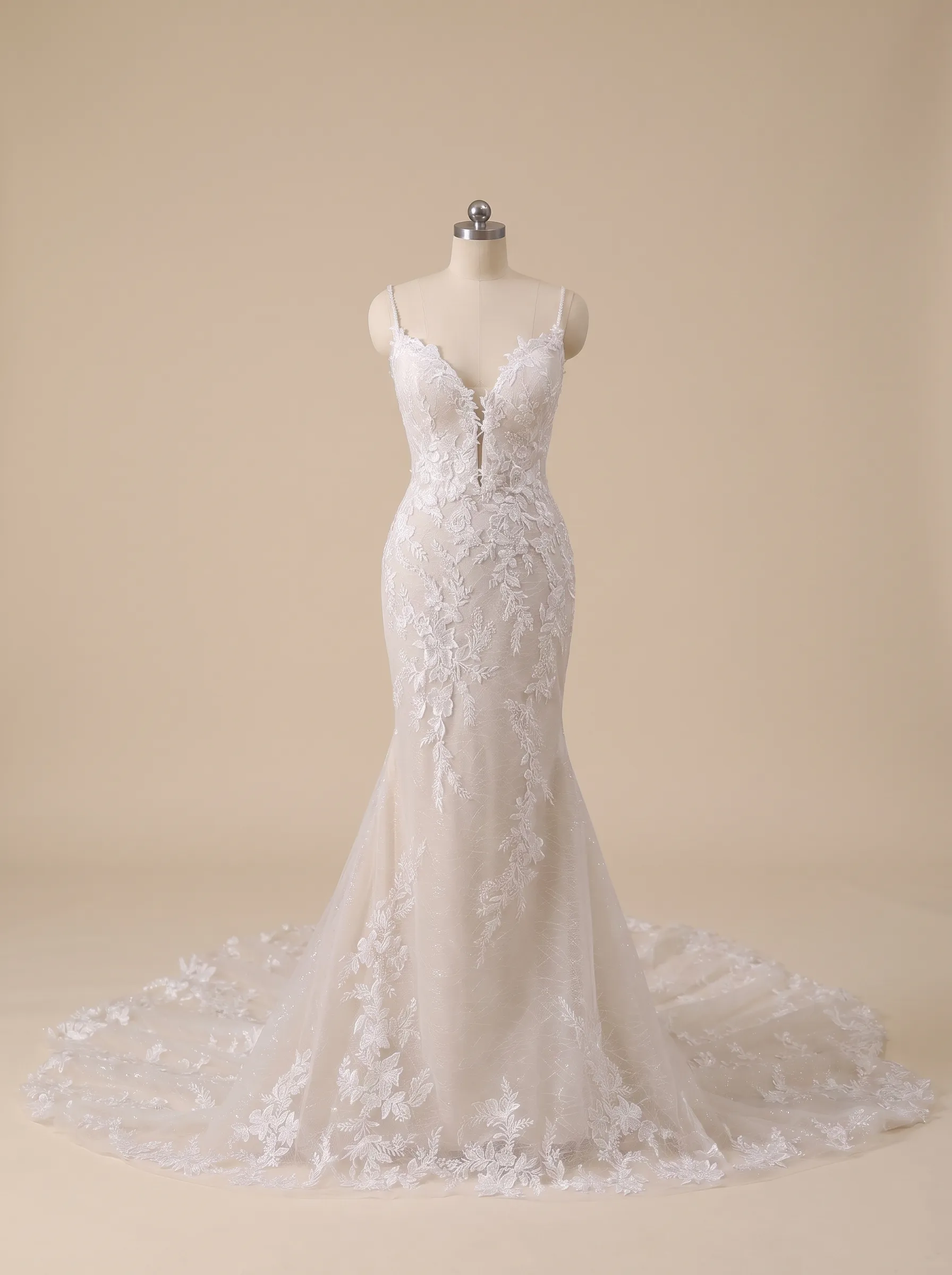 Couture Lee V-Neck Lace Mermaid Wedding Dress With Spaghetti Straps