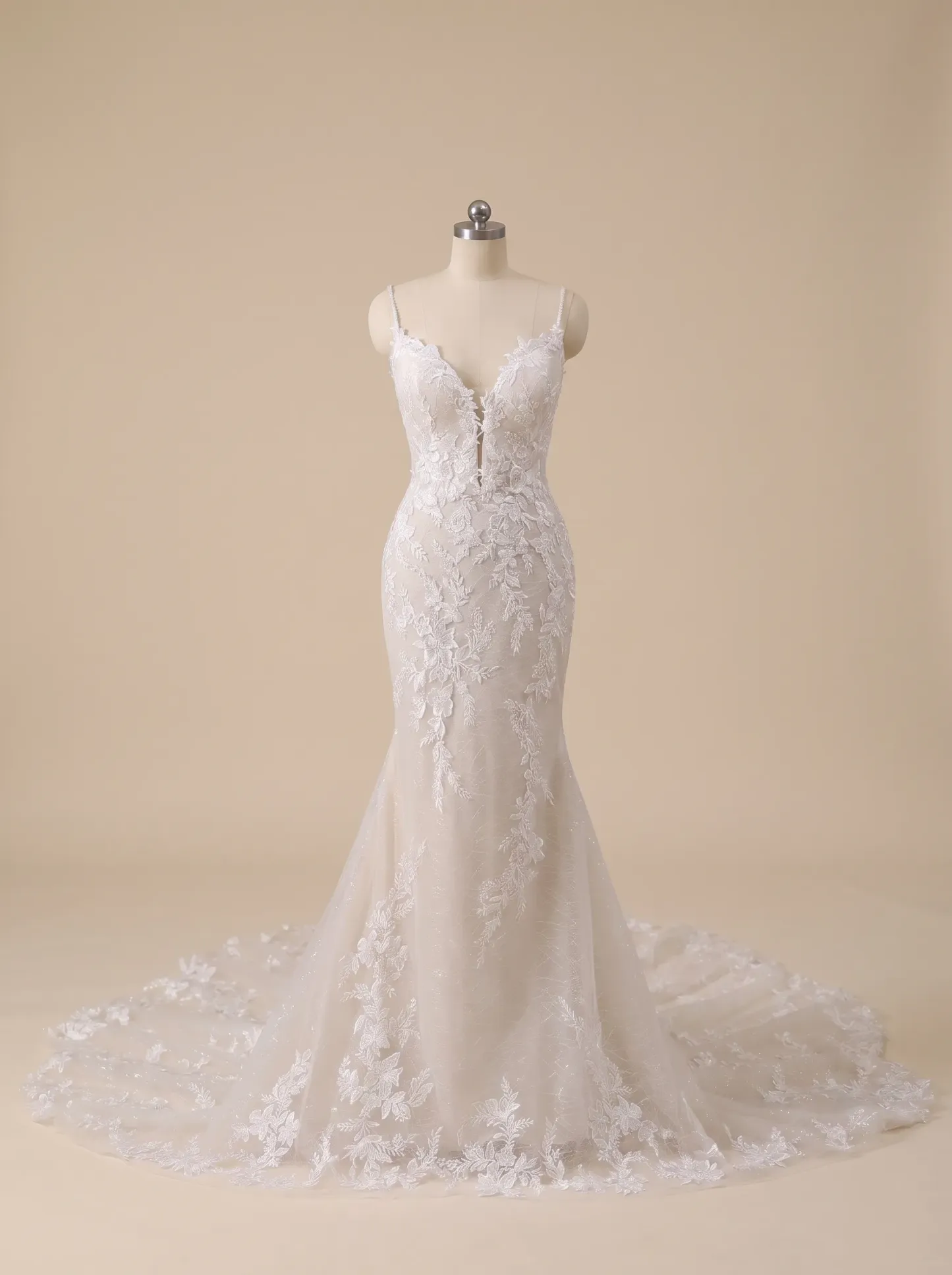 Couture Lee V-Neck Lace Mermaid Wedding Dress With Spaghetti Straps