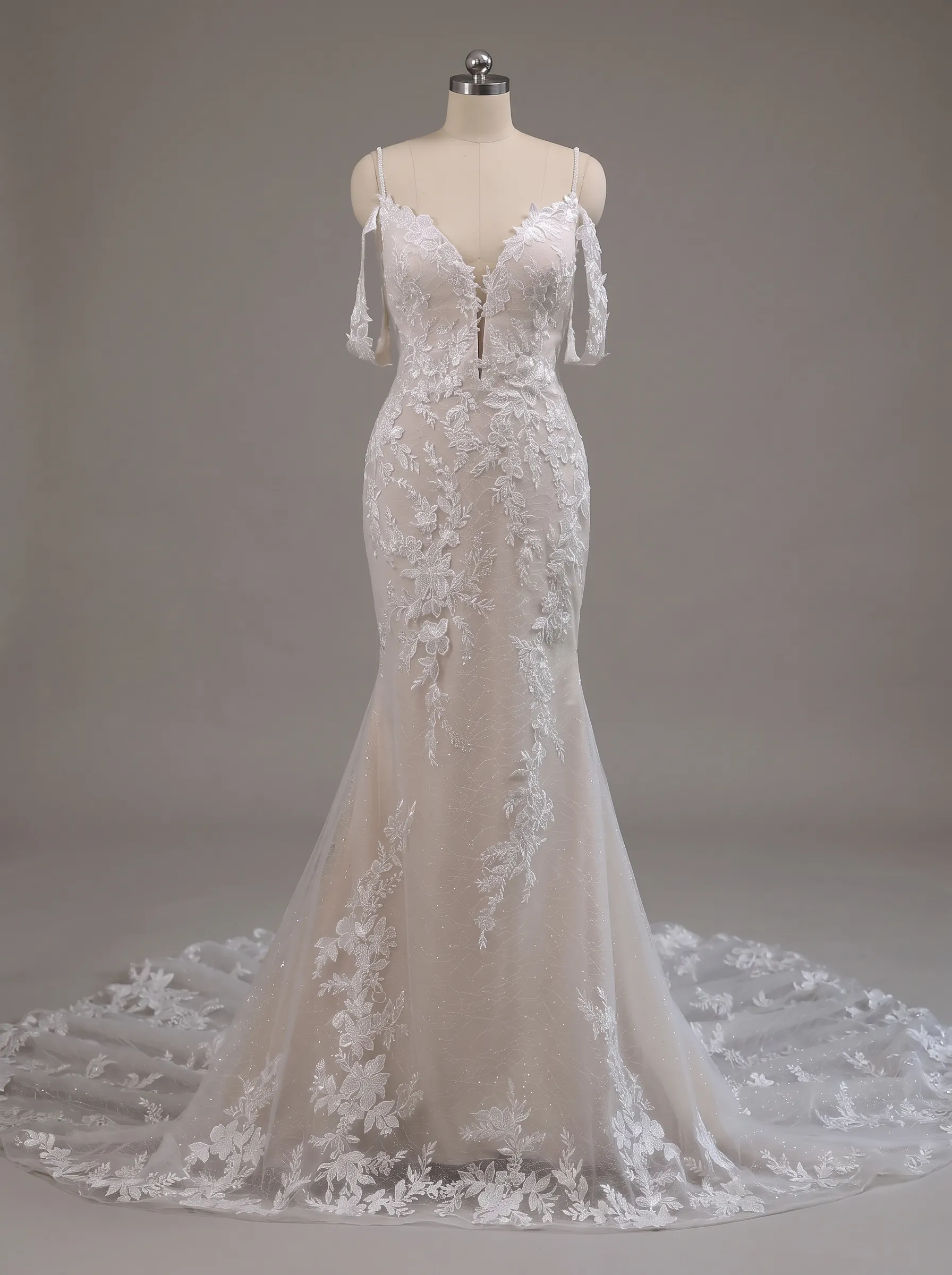 Couture Lee V-Neck Lace Mermaid Wedding Dress With Spaghetti Straps