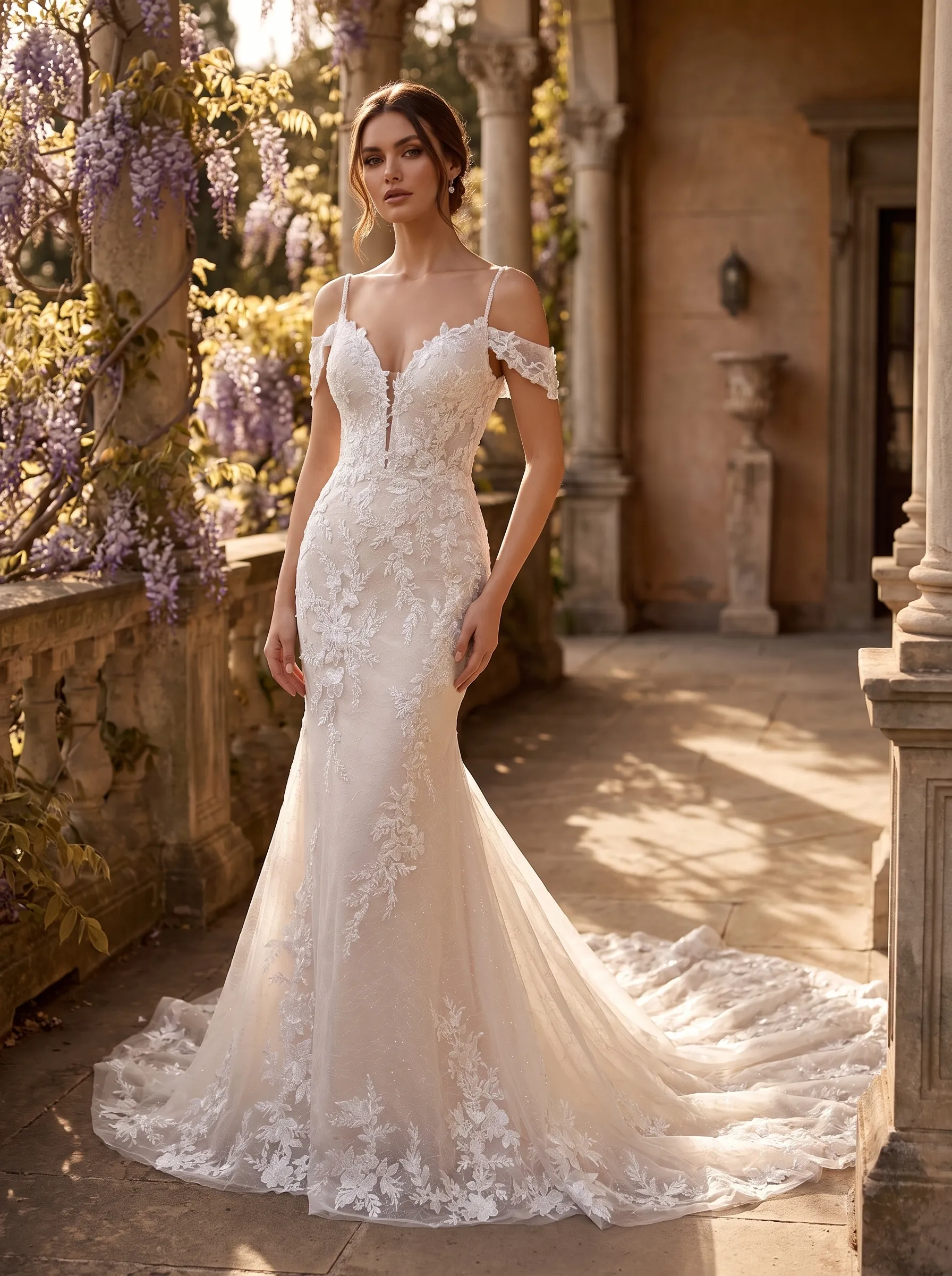 Couture Lee V-Neck Lace Mermaid Wedding Dress With Spaghetti Straps