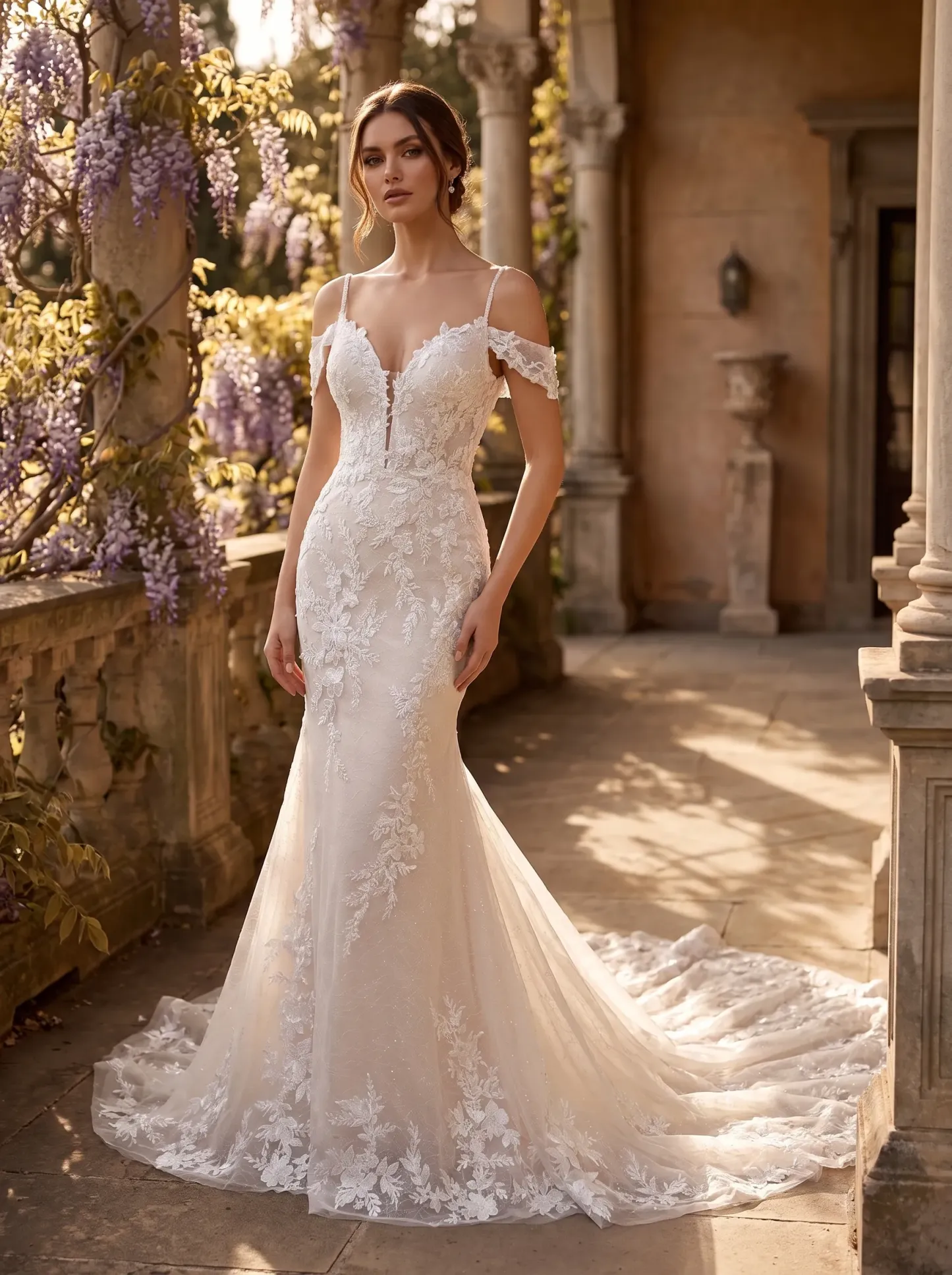 Couture Lee V-Neck Lace Mermaid Wedding Dress With Spaghetti Straps