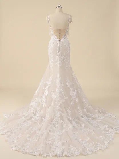 Couture Lee V-Neck Lace Mermaid Wedding Dress With Spaghetti Straps