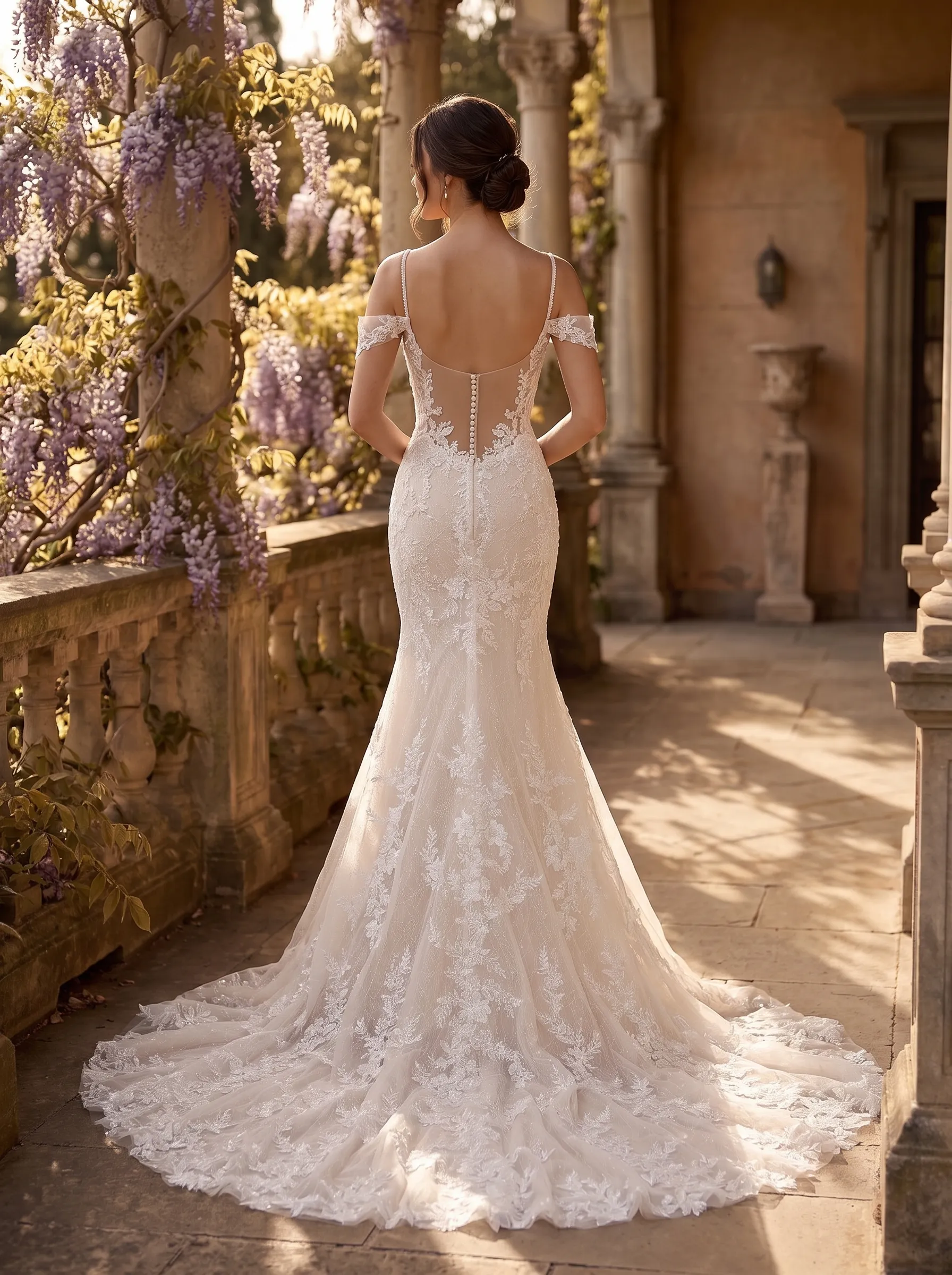 Couture Lee V-Neck Lace Mermaid Wedding Dress With Spaghetti Straps