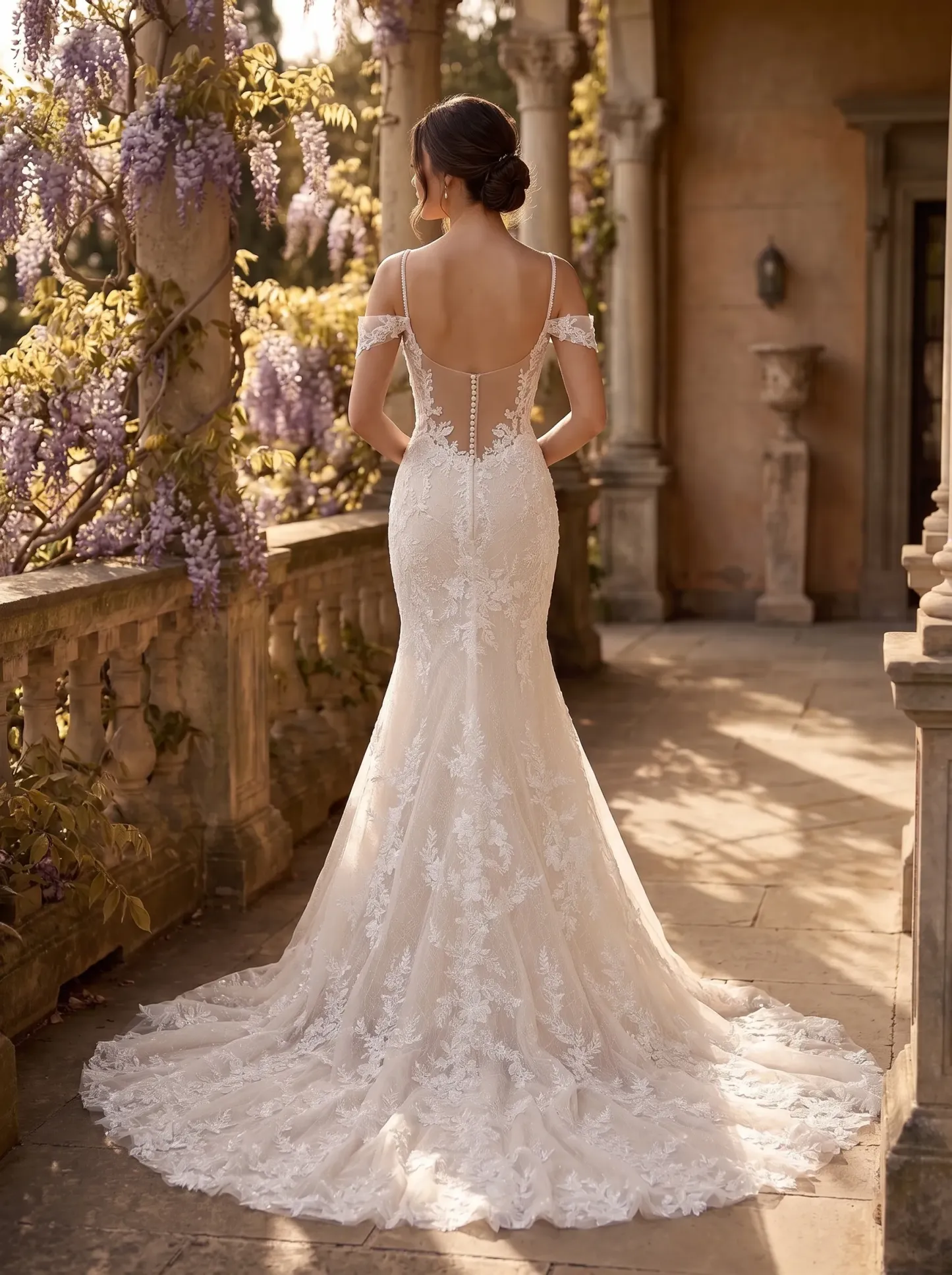 Couture Lee V-Neck Lace Mermaid Wedding Dress With Spaghetti Straps