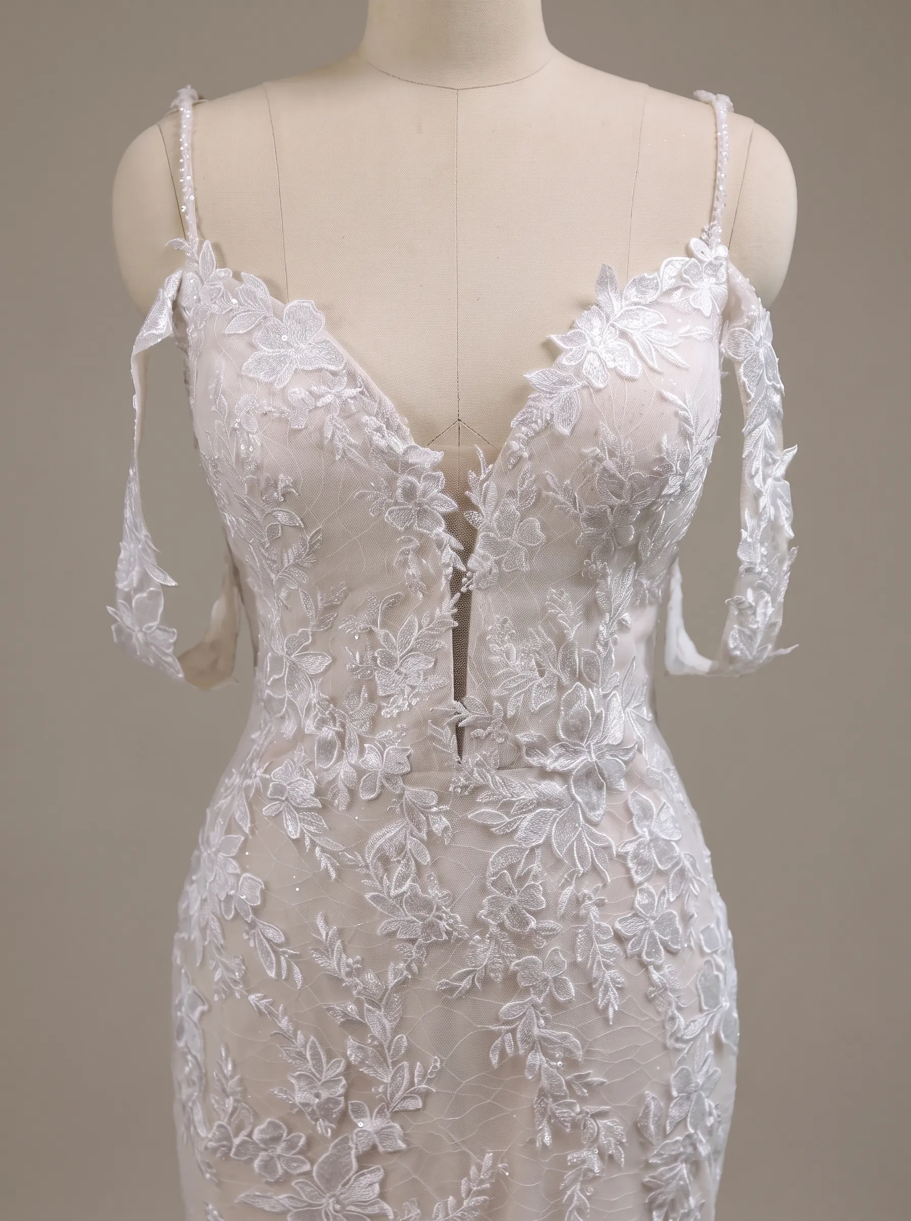 Couture Lee V-Neck Lace Mermaid Wedding Dress With Spaghetti Straps