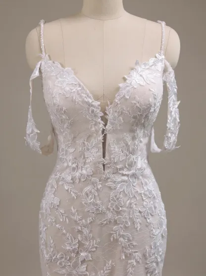 Couture Lee V-Neck Lace Mermaid Wedding Dress With Spaghetti Straps