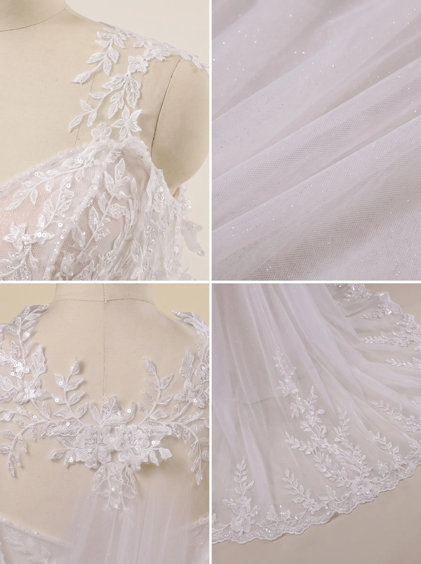Couture Lee Lace A-Line Wedding Gown With Detachable Off-Shoulder Sleeves & Glitter Tulle Skirt