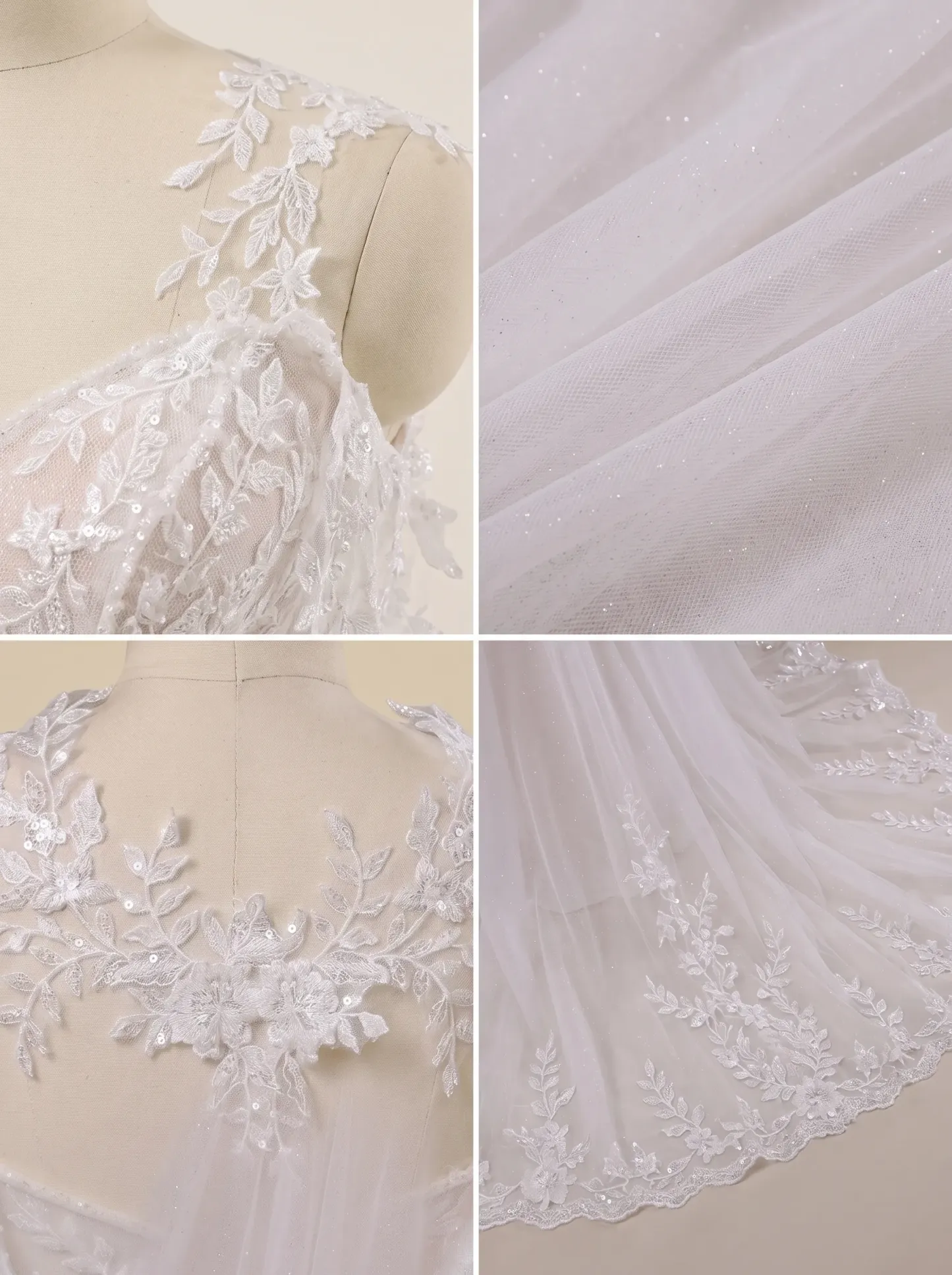Couture Lee Lace A-Line Wedding Gown With Detachable Off-Shoulder Sleeves & Glitter Tulle Skirt