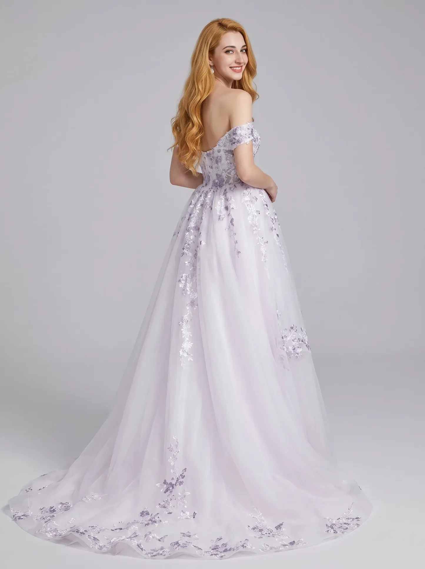 Couture Lee Floral Sheer-Bodice Bridal Gown with Asymmetric Ruffled Skirt