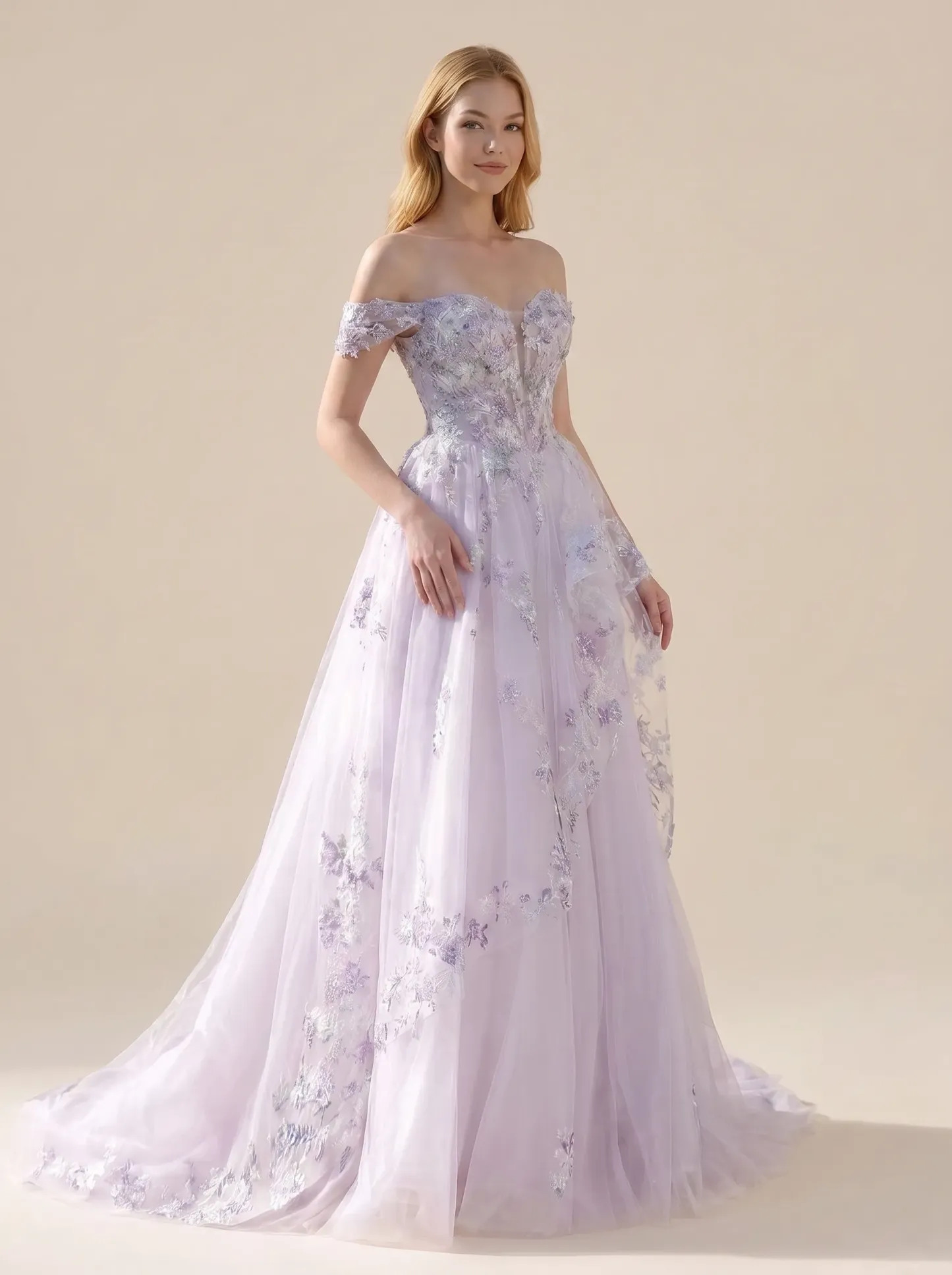 Couture Lee Floral Sheer-Bodice Bridal Gown with Asymmetric Ruffled Skirt