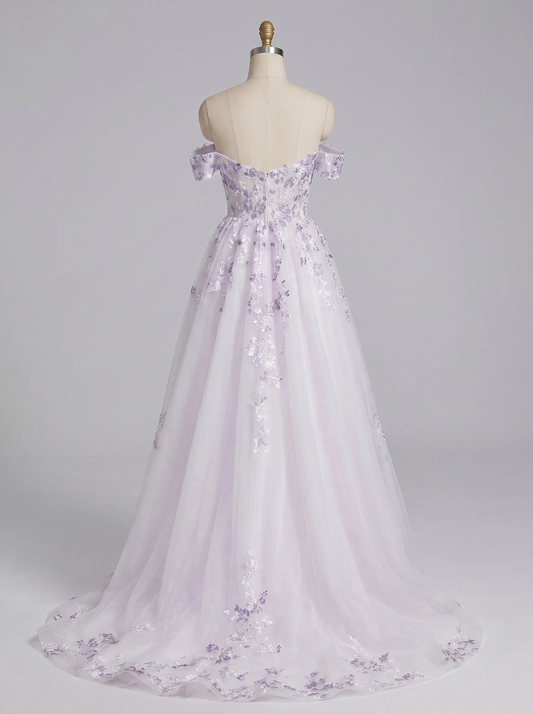 Couture Lee Floral Sheer-Bodice Bridal Gown with Asymmetric Ruffled Skirt