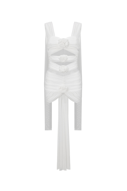 Kawayi Sleeveless Flowers Hollowed Out Mini Dress