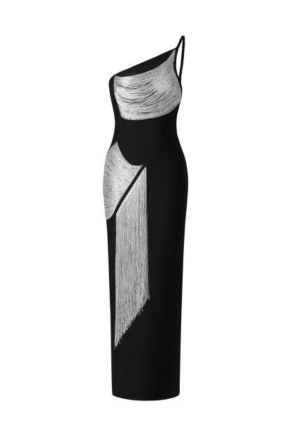 Roanna One Shoulder Sleeveless Tassels Bandage Maxi Dress