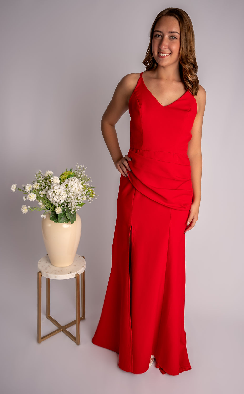 Sheath V-Neck Spaghetti Straps Slit Ruffles Bridesmaid Dress #RJBM008