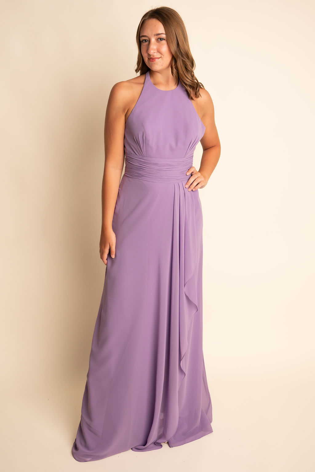 A-Line Illusion High Neck Chiffon Floor-Length Slit Bridesmaid Dress #RJBM050
