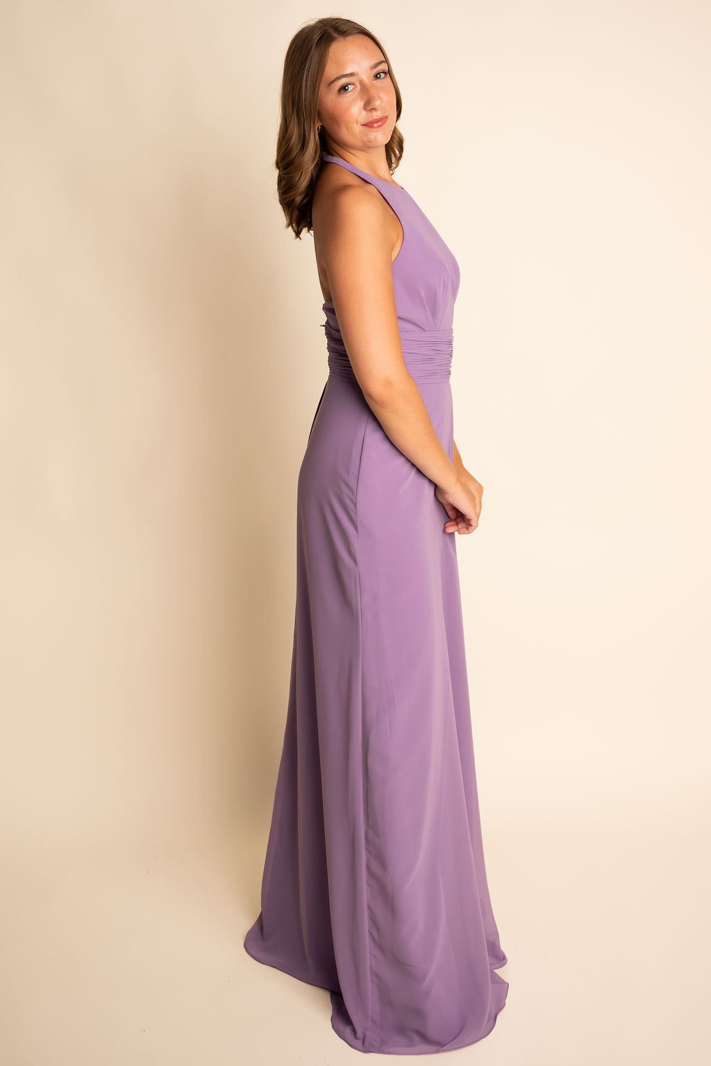 A-Line Illusion High Neck Chiffon Floor-Length Slit Bridesmaid Dress #RJBM050
