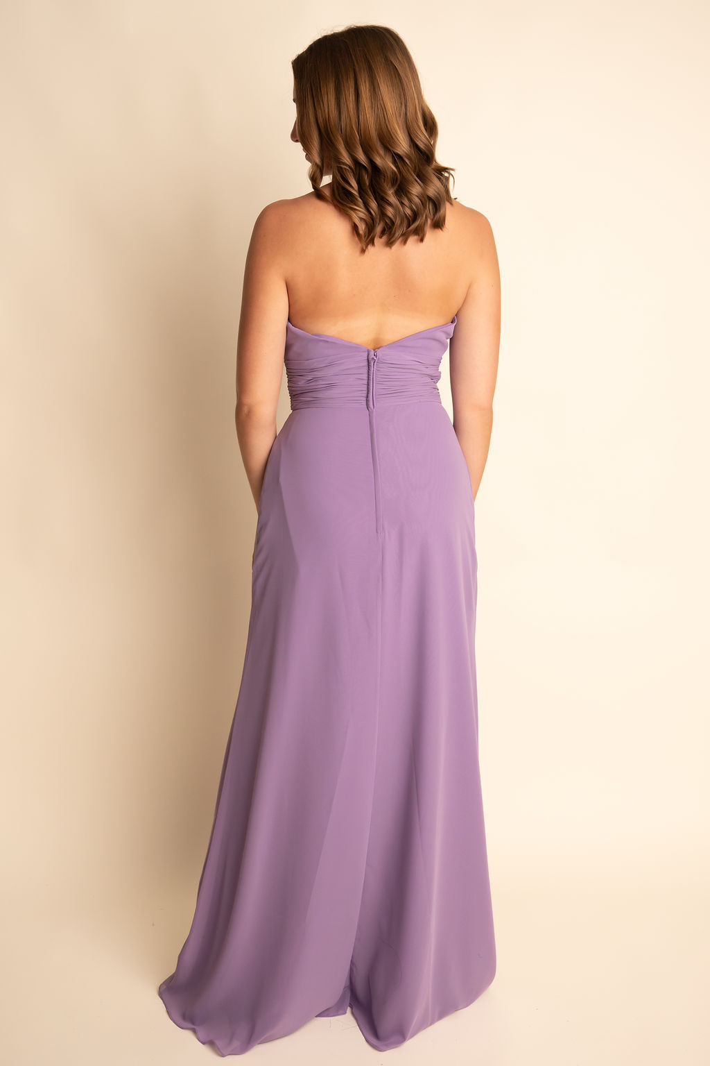 A-Line Illusion High Neck Chiffon Floor-Length Slit Bridesmaid Dress #RJBM050