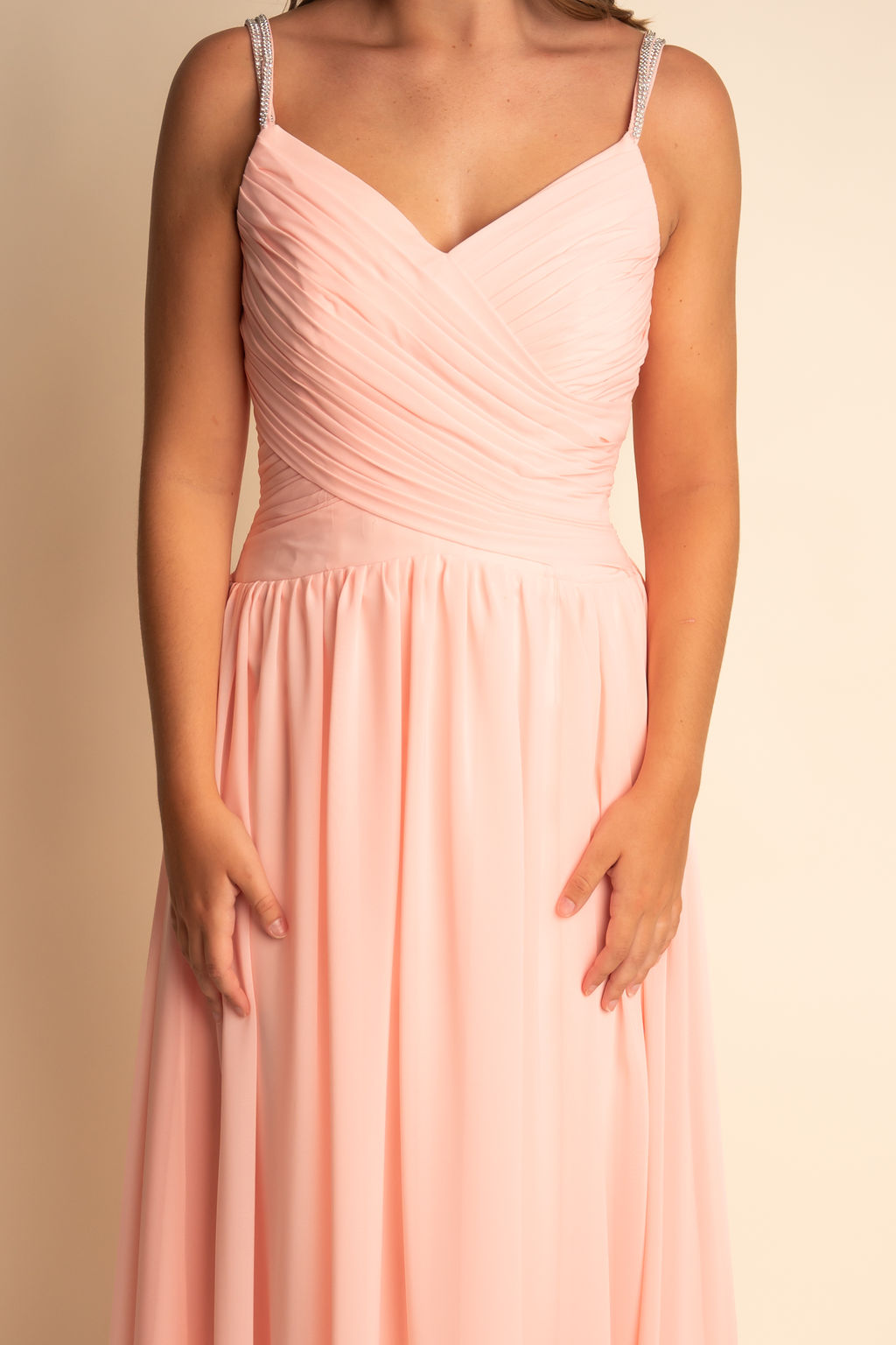 Flowy A-Line V-Neck Chiffon Spaghetti Straps Slit Bridesmaid Dress #RJBM051