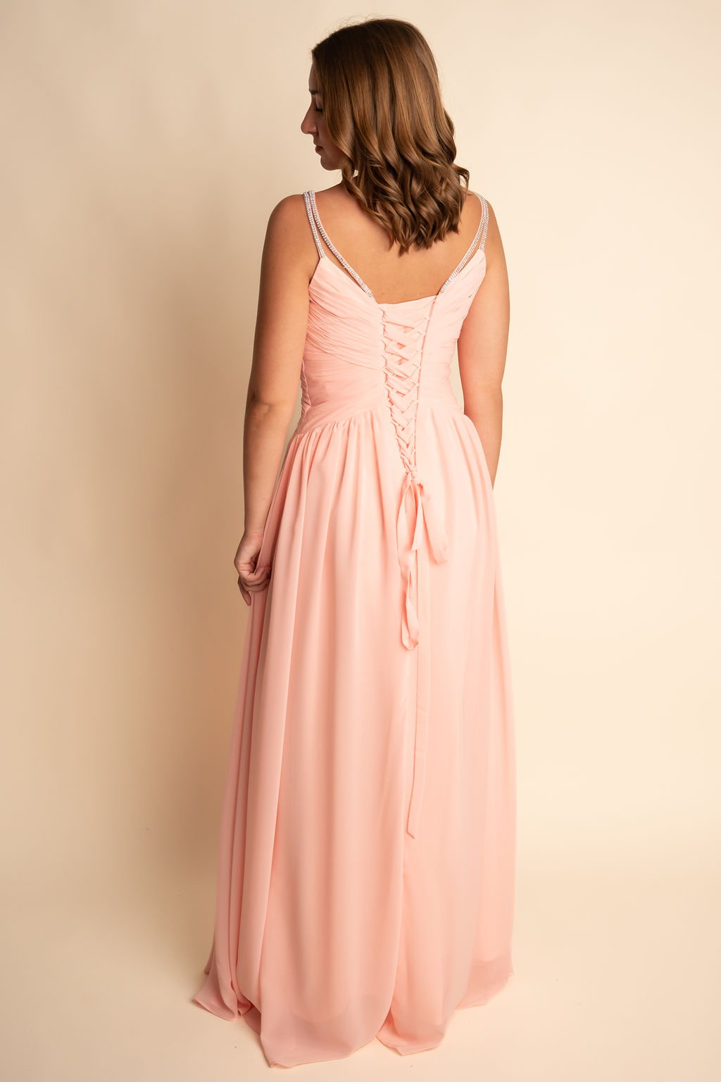 Flowy A-Line V-Neck Chiffon Spaghetti Straps Slit Bridesmaid Dress #RJBM051