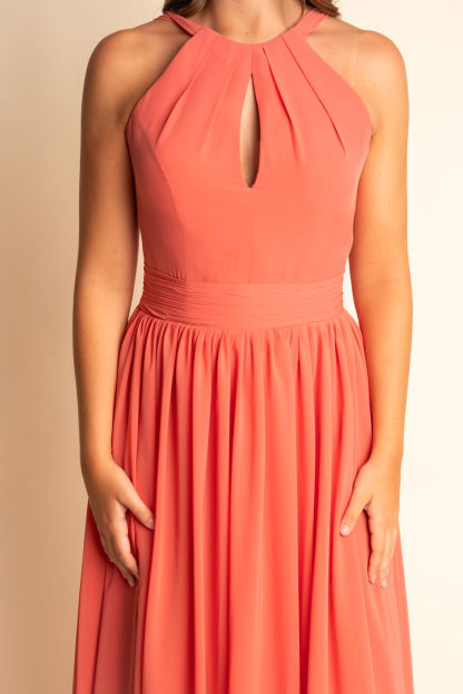 A-Line Illusion Chiffon Floor-Length Side Slit Bridesmaid Dres #RJBM052